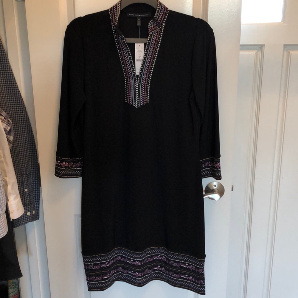 Embroidered collar sheath dress